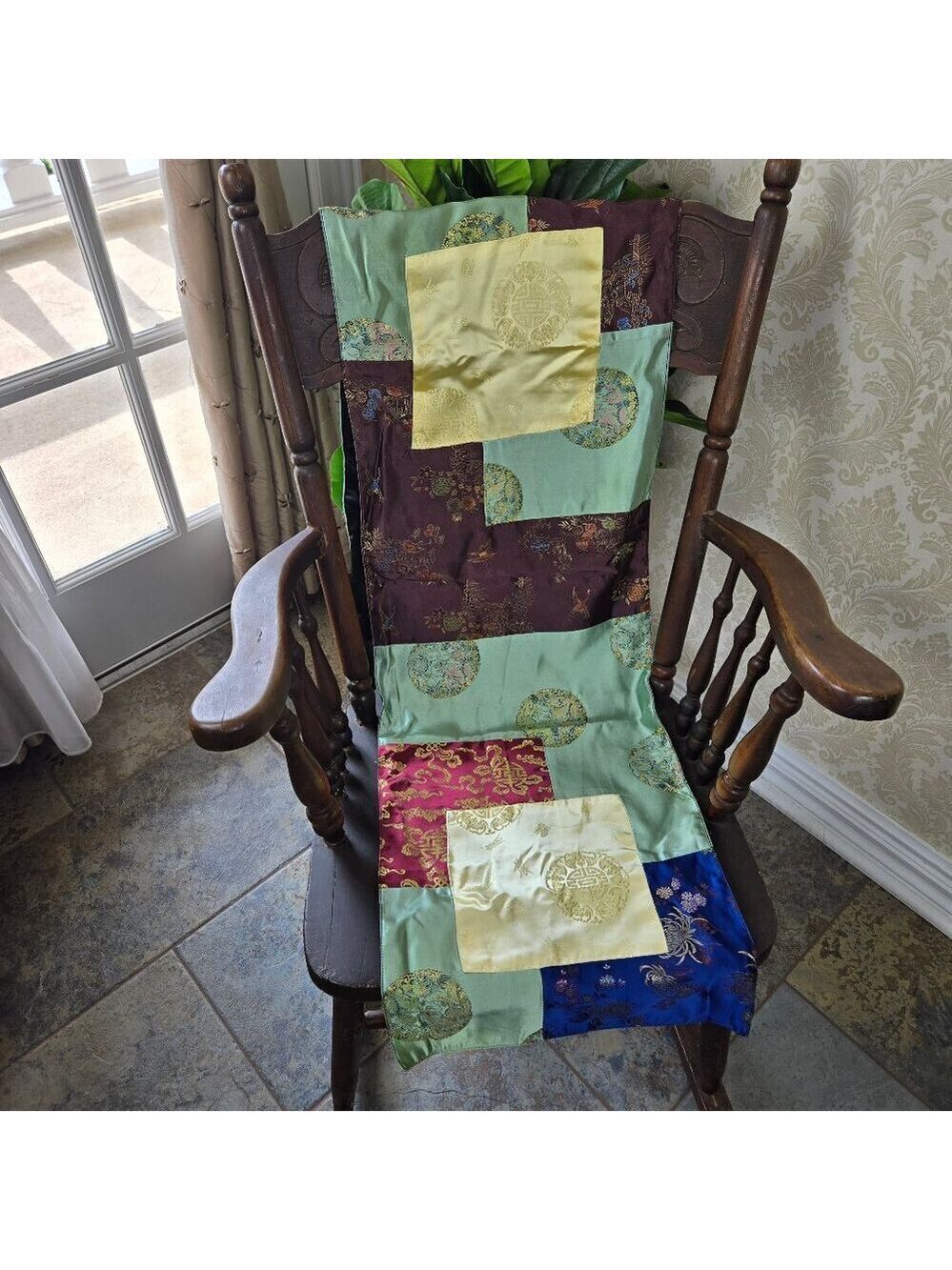 Bistro Table Runner Colorful Patchwork Asian Design Silky Feel 14"  x 72"